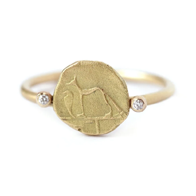 Women’s anniversary gemstone rings-Dog and Snake Ring - Gold Signet Ring