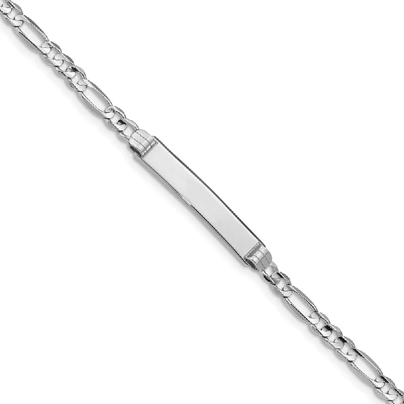 Women’s silver bracelets-14k WG Figaro Link ID Bracelet-WBC-FG100IDW-8