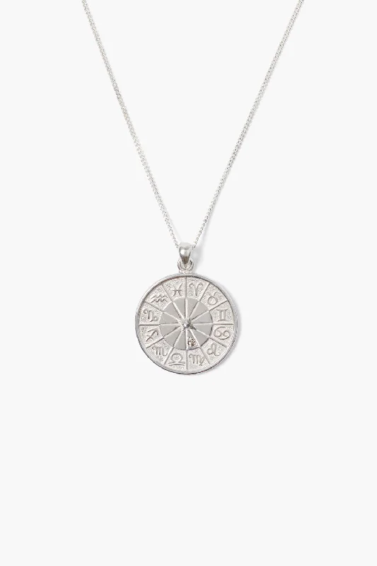 Women’s antique necklaces-Custom Diamond Zodiac Coin Necklace Silver