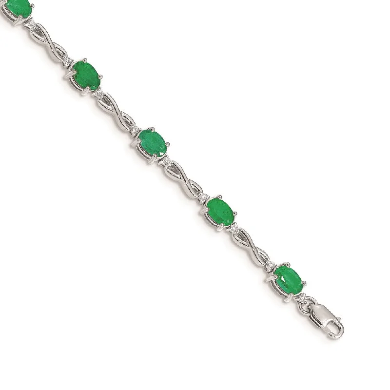 Women’s wedding cuff bracelets-14k White Gold Diamond and Emerald Bracelet-WBC-BM4488-EM-025-WA