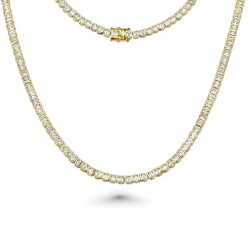 Women’s diamond pendant necklaces-Emerald Cut Diamond Tennis Necklace (13.60 ct.) Bezel Set in 18K Gold