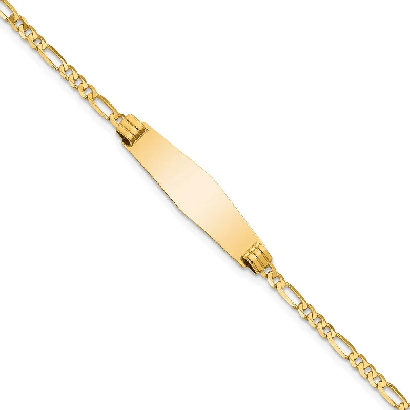 Women’s gold bracelets-14k Soft Diamond Shape Figaro ID Bracelet-WBC-FG80IDC-8