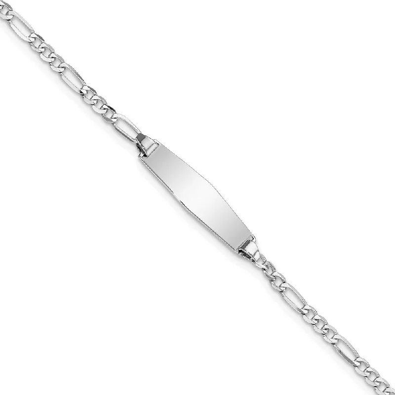 Women’s silver bracelets-14k WG Soft Diamond Shape Figaro Link ID Bracelet-WBC-FG60IDCW-6