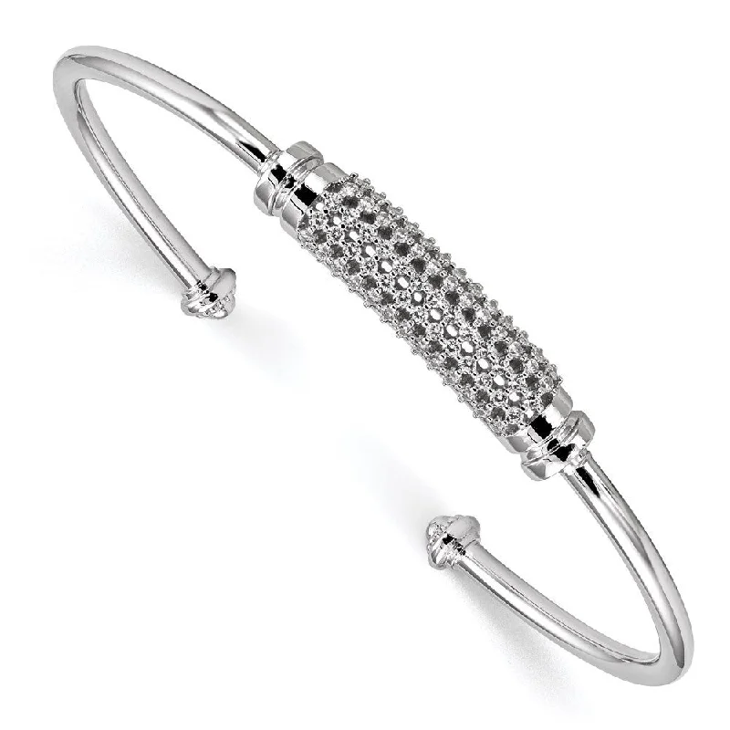 Women’s chic bangles-925 Sterling Silver Rhodium-plated Cubic Zirconia Cuff Bangle Bracelet