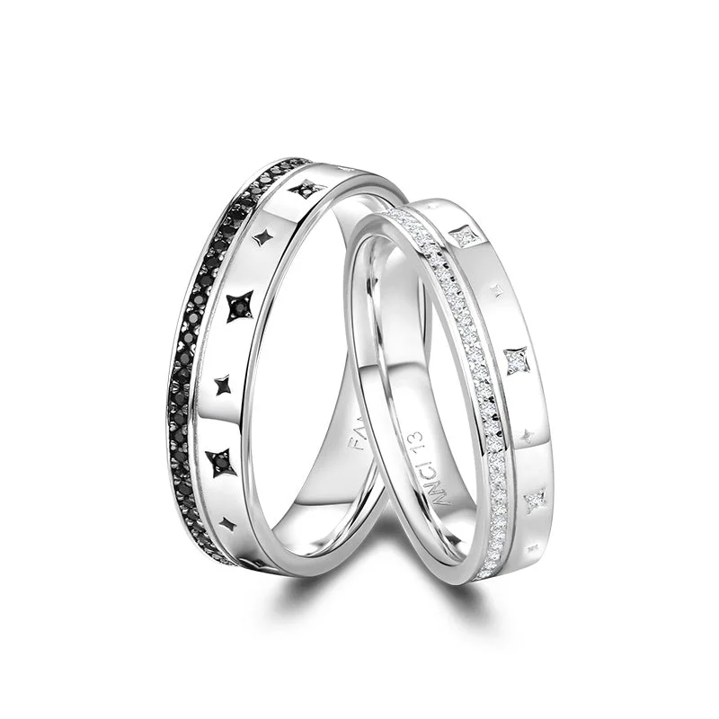 Women’s vintage rings-FANCIME "Starlit Affection" Couples Promise Sterling Silver Rings