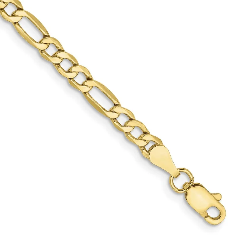 Women’s cuff bracelets-10k Yellow Gold 3.5mm Semi-Solid Figaro Chain Bracelet, 7"