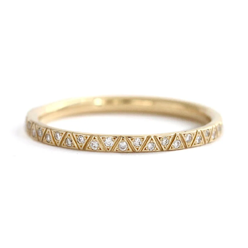 Women’s luxury rings-Engraved Diamond Eternity Band - Geometric Pattern Eternity Ring