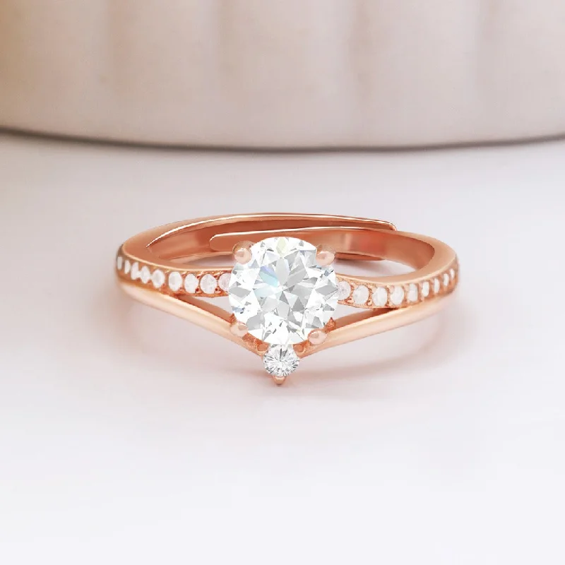 Women’s chunky gemstone rings-Solitaire Rose Gold Plated 925 Sterling Silver Ring