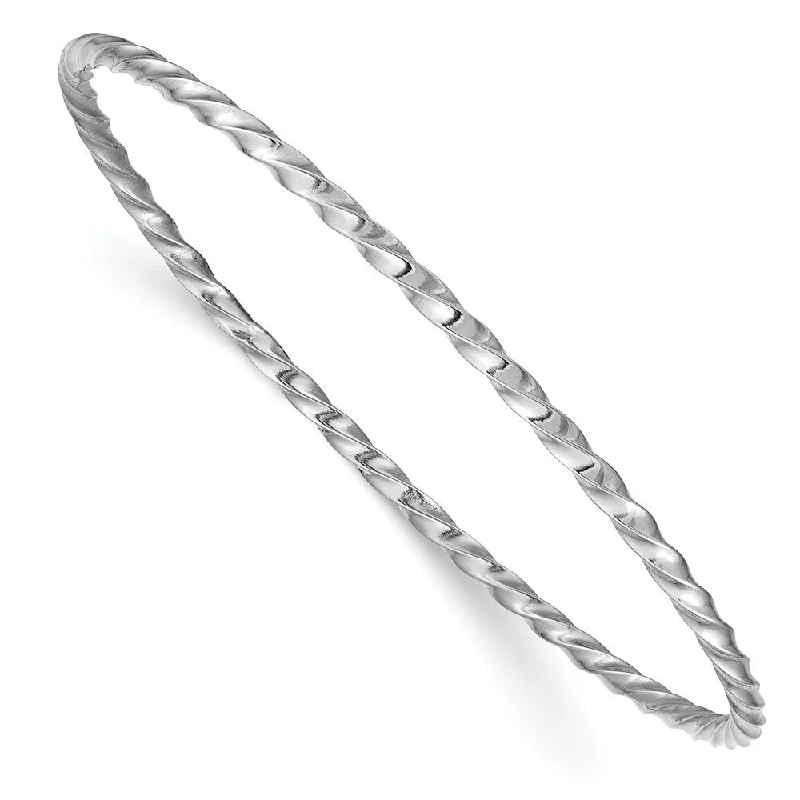 Women’s fine jewelry bracelets-14k White Gold 2.50mm Twisted Slip-on Bangle Bracelet, 8"