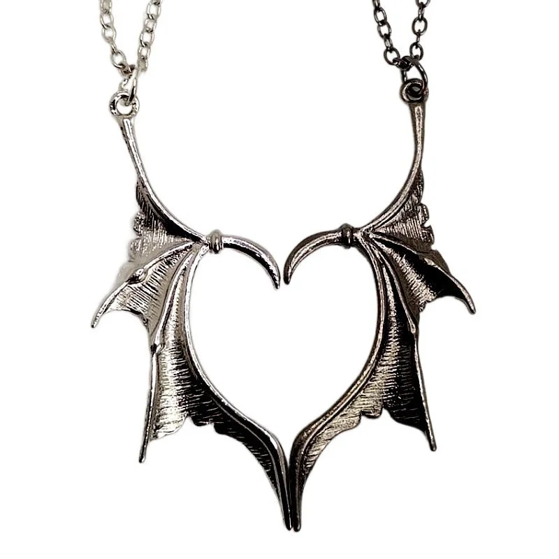 Women’s diamond necklaces-Wholesale Jewelry Ins Style Cool Style Heart Shape Bat Alloy Pendant Necklace