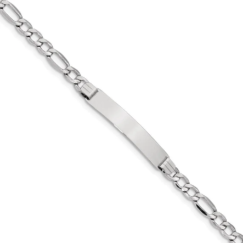 Women’s contemporary bracelets-14K WG Polished Semi-Solid Figaro ID Bracelet-WBC-DCID108W-8