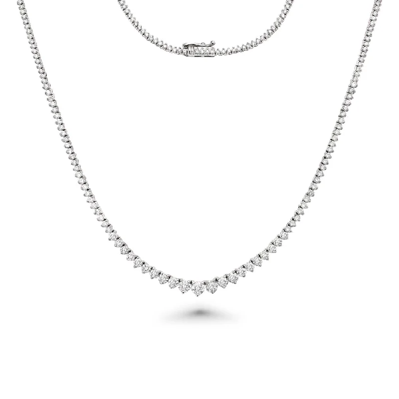 Women’s silver pendant necklaces-Riviera Diamond Tennis Necklace (5.55 ct.) 1.80 mm to 4.30 mm 3-Prongs Setting in 14K Gold