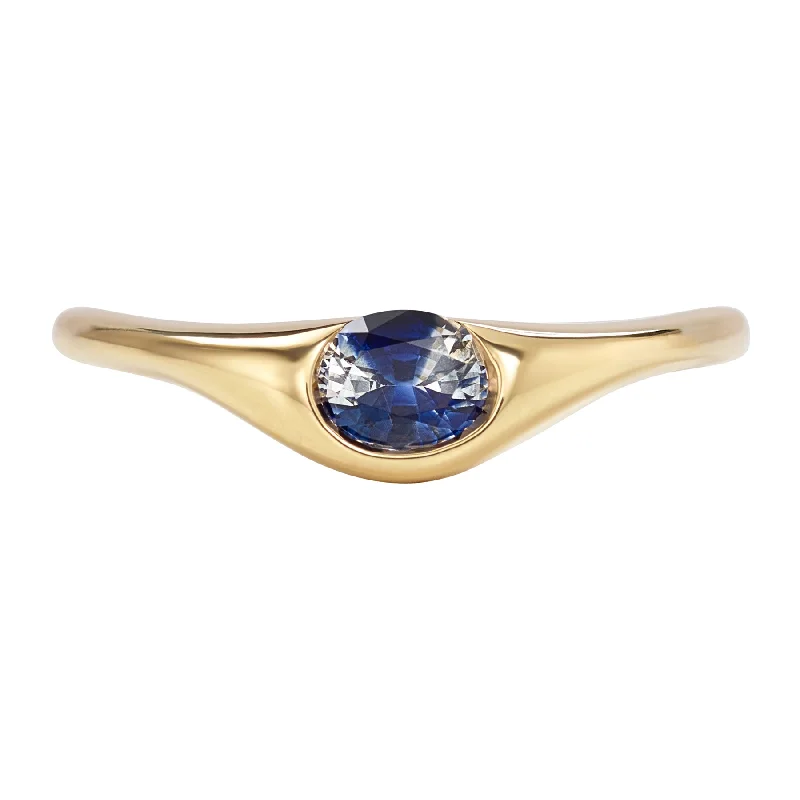 Women’s heart rings-Tidal OOAK Parti Sapphire Signet Ring