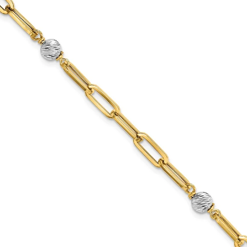 Women’s minimal bracelets-14k Two-tone Diamond-Cut Beads & Fancy Link Bracelet, 7.5" (W-5mm)