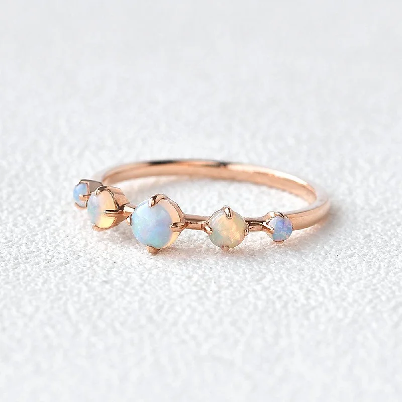 Women’s wedding rings-Natural Opal Band Rose Gold Ring