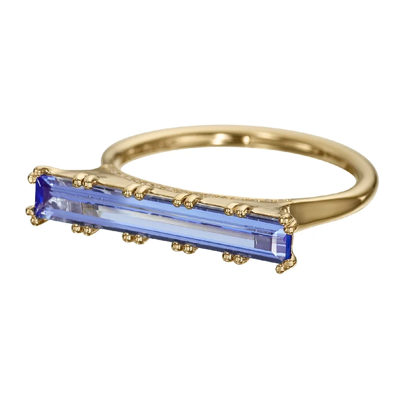 Women’s luxury diamond wedding rings-Lab Grown Sapphire Long Baguette Statement Ring