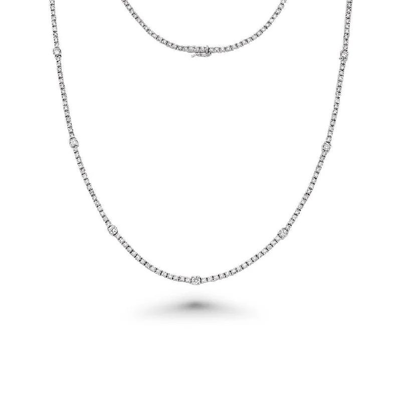 Women’s layering necklaces-Alternate Diamond Tennis Necklace (5.50 ct.) 2 points and 18 points 4-Prongs Setting in 14K Gold