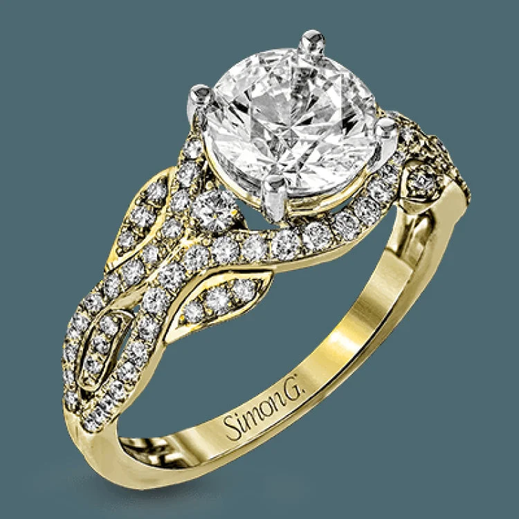 Women’s cushion cut engagement rings-Presenting a dramatic contemporary design, this two-tone engagement ring is highlighted with .42 ctw of sparkling white diamonds.