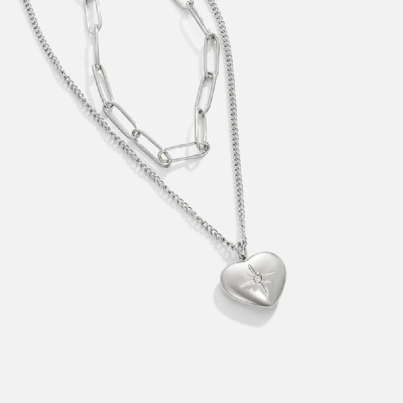 Women’s silver statement necklaces-Heart & Paperclip Necklace