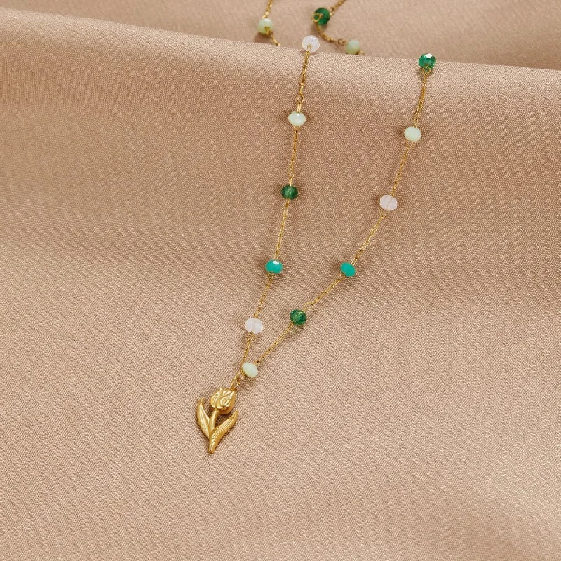 Women’s pearl necklaces-Golden Tulip Bead Necklace