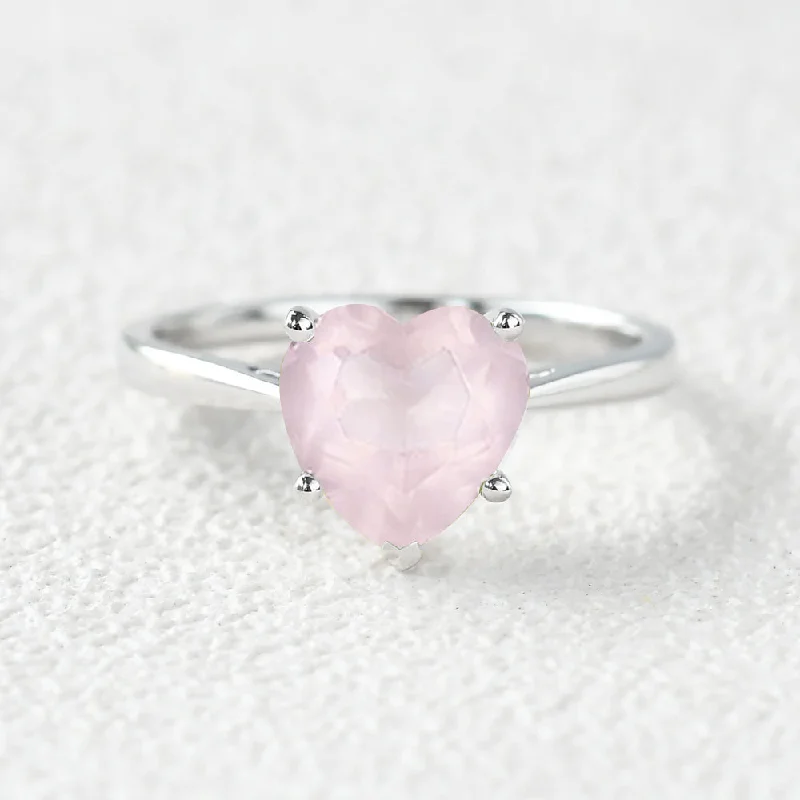 Women’s statement gemstone rings-2.0ct Heart Barbie Rose Quartz Classic Solitaire Ring