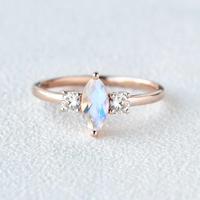 Women’s anniversary rings-Marquise Moonstone Classic Three-stone Ring