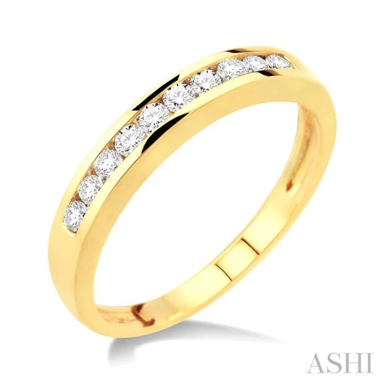 Women’s unique halo engagement rings-1/4 Ctw Channel Set Round Cut Diamond Band in 14K Yellow Gold