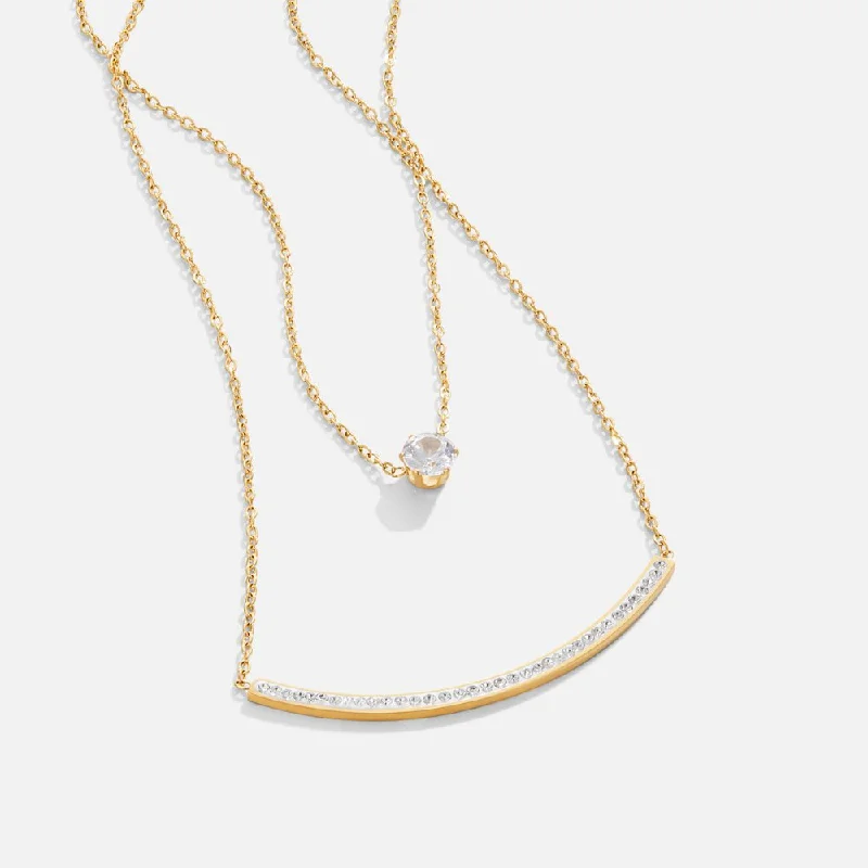 Women’s vintage gold necklaces-Dainty Crystal Layered Necklace