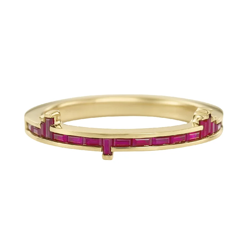 Women’s gemstone rings-Pixel Ruby Baguette Ring