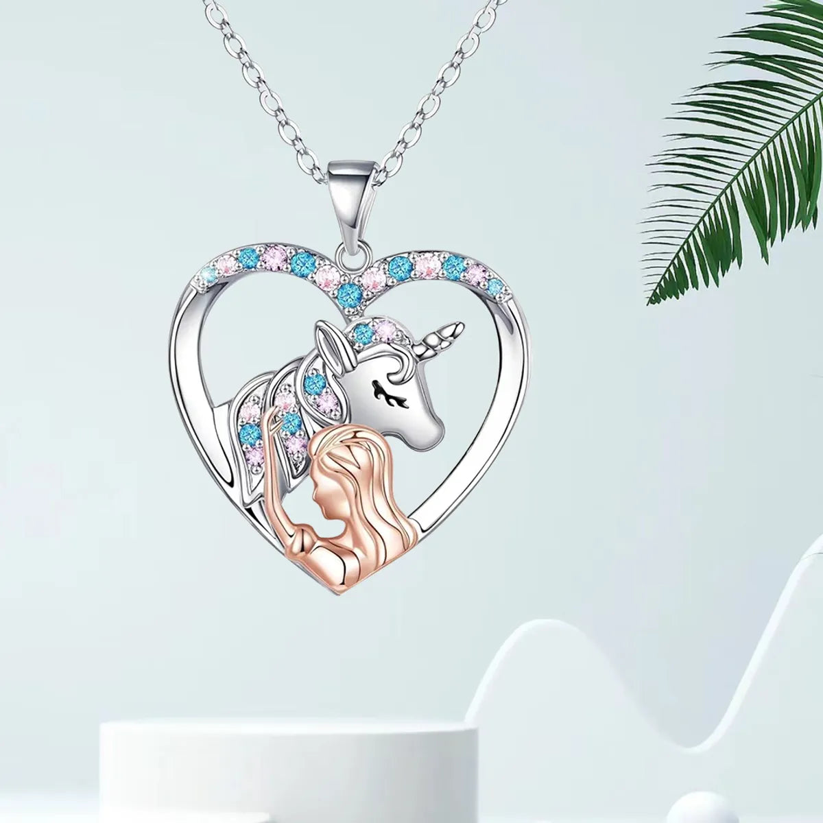 Women’s radiant-cut necklaces-Cute Sweet Artistic Human Unicorn Alloy Hollow Out Inlay Artificial Rhinestones Silver Plated Children Unisex Pendant Necklace