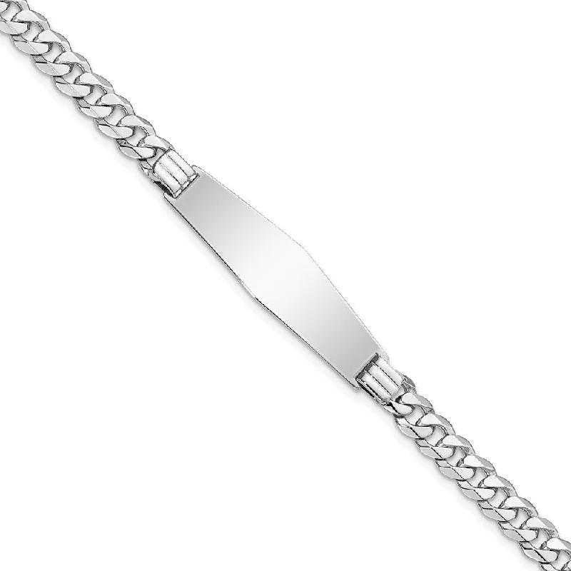 Women’s handmade bracelets-14k WG Flat Curb Link Soft Diamond Shape ID Bracelet-WBC-LID63CW-7