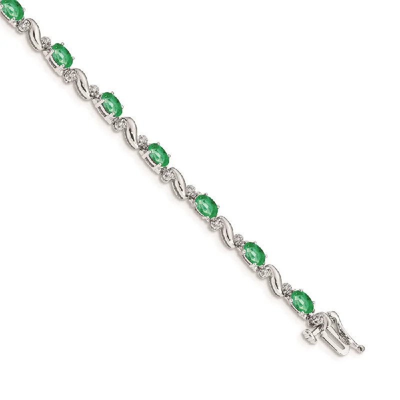 Women’s bold bangle bracelets-14k White Gold Diamond and Emerald Bracelet-WBC-BM4487-EM-010-WA