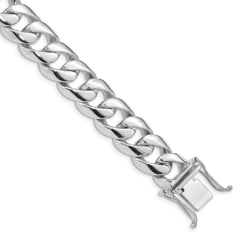 Women’s infinity bangles-14k White Gold 13.4mm Hand-polished Rounded Curb Link Bracelet, 8"