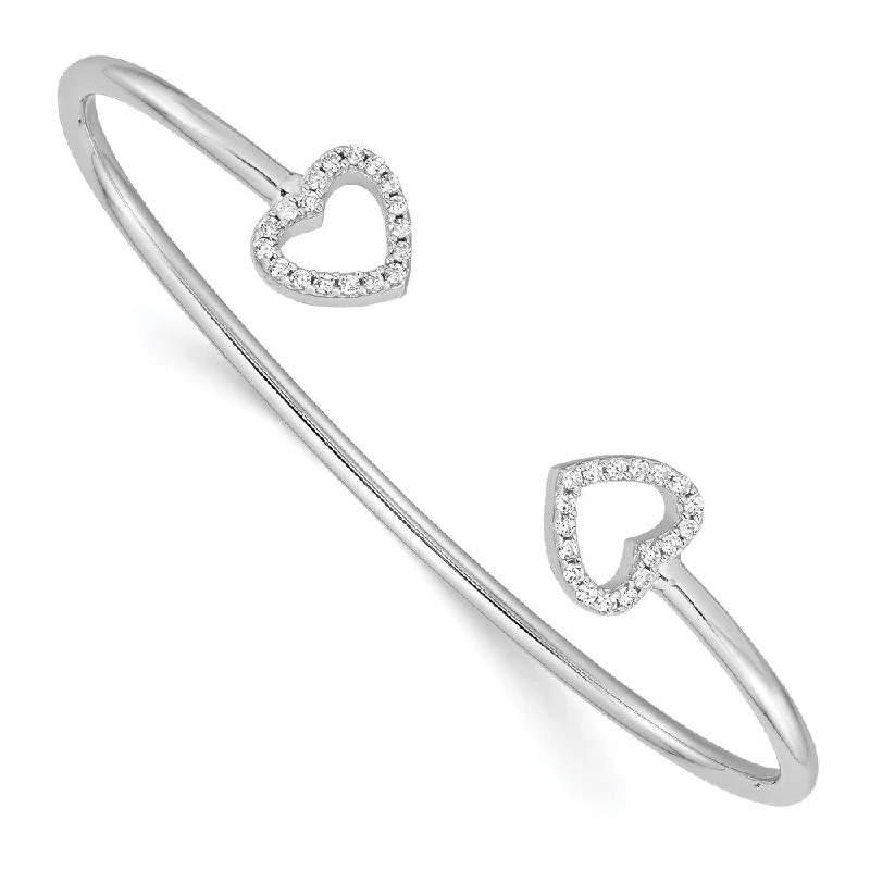 Women’s wedding cuff bracelets-925 Sterling Silver Rhodium-plated Cubic Zirconia Heart Cuff Bangle Bracelet