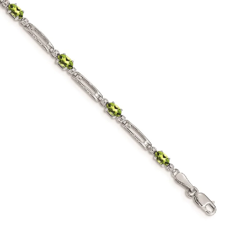 Women’s personalized bangles-14k White Gold Diamond and Peridot Bracelet-WBC-BM4492-PE-001-WA