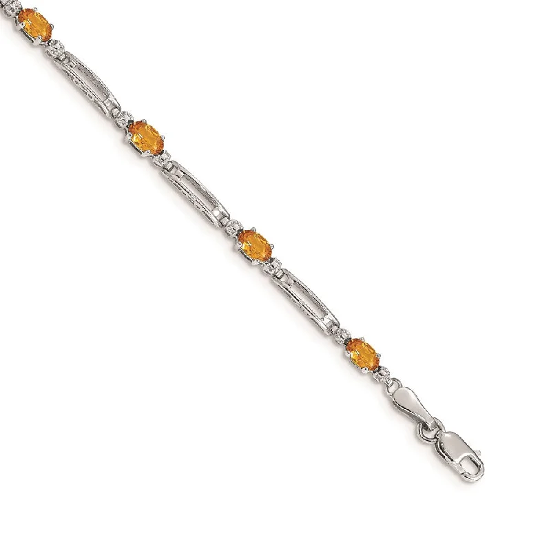 Women’s delicate bracelets-14k White Gold Diamond and Citrine Bracelet-WBC-BM4492-CI-001-WA