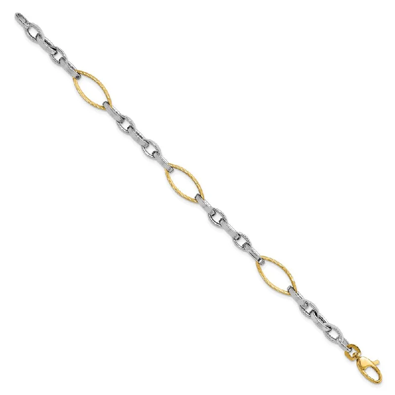 Women’s heart charm bracelets-14K Two-tone Polished & Satin D/C Fancy Link Bracelet-WBC-FB1958-7.5