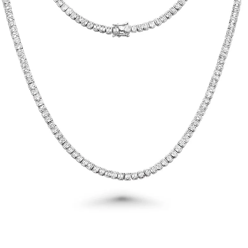 Women’s floral pendant necklaces-Emerald Cut Diamond Tennis Necklace (10.50 ct.) Bezel Set in 18K Gold