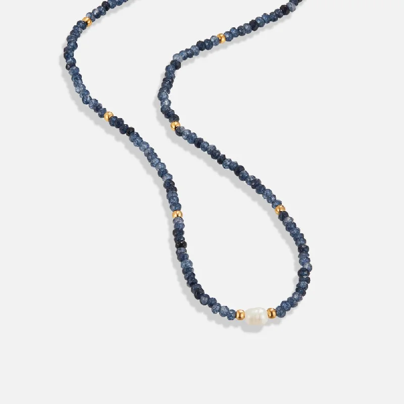 Women’s infinity necklaces-Navy Sodalite Pearl & Bead Necklace