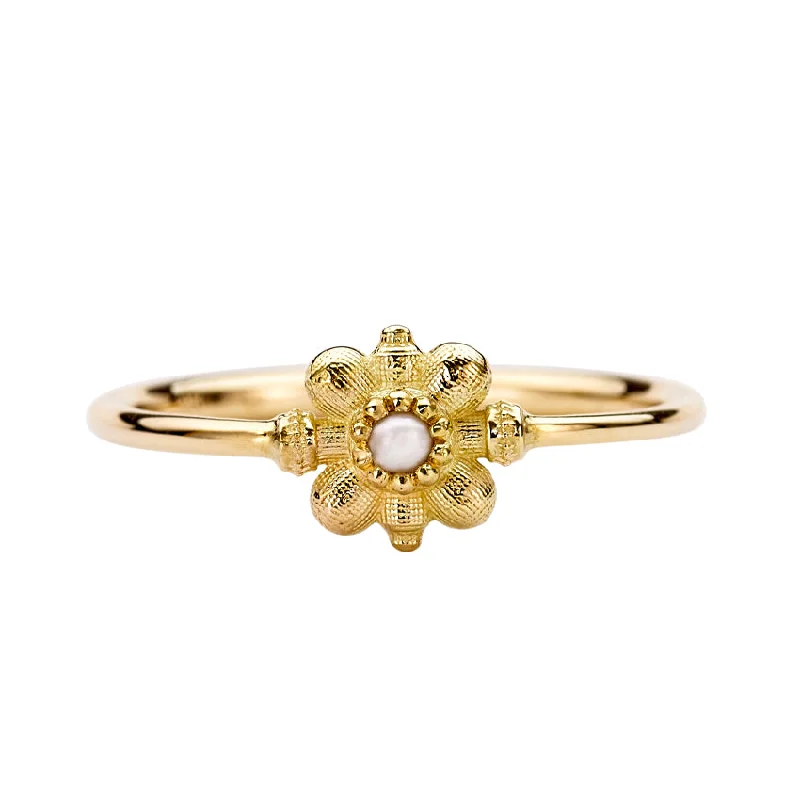 Women’s large gold rings-Dainty Gold Flower Ring - Seed Pearl Ring