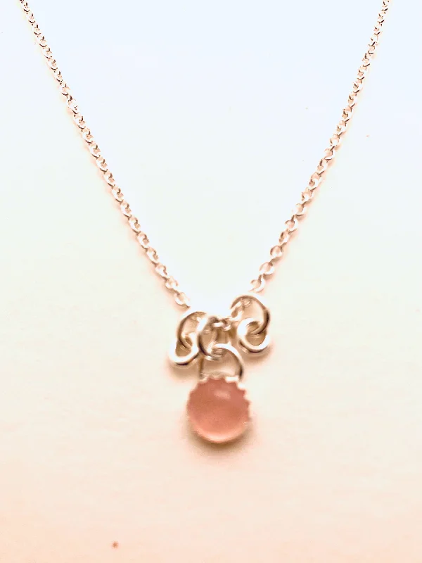 Women’s silver pendant necklaces-6 mm Stone Necklace, Silver and Rose Quartz