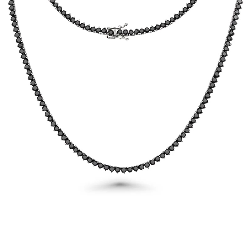 Women’s chain necklaces-Black Diamond Tennis Necklace (13.50 ct.) 2.70 mm 3-Prongs Setting in 14K Gold