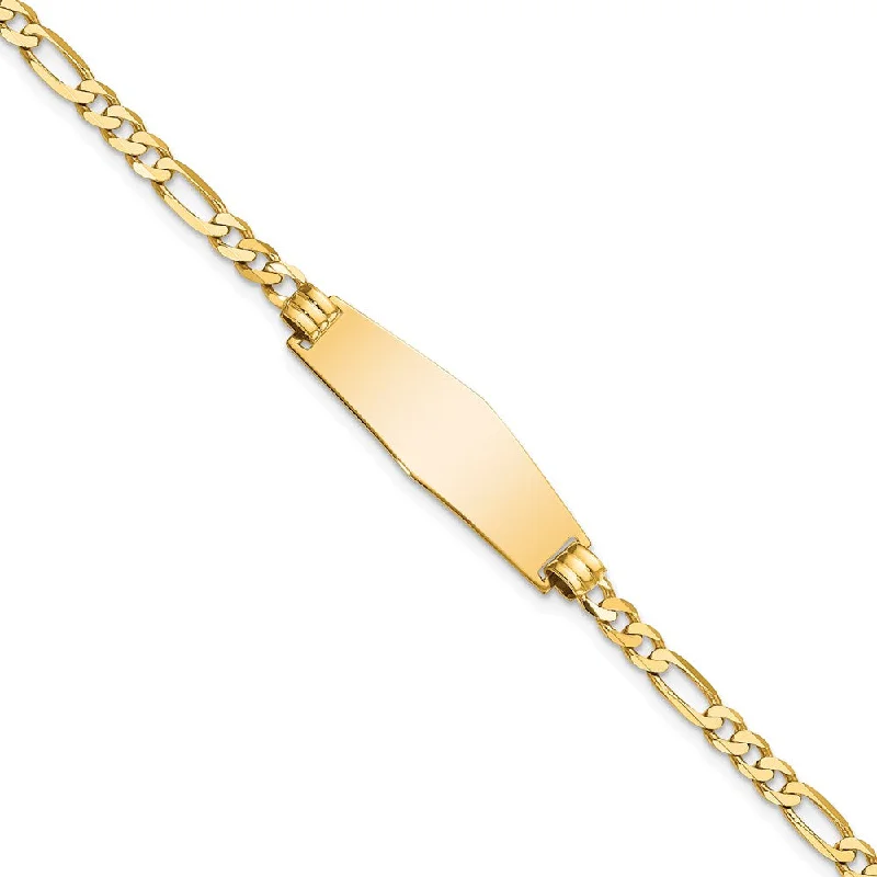 Women’s luxury bracelets-14k Soft Diamond Shape Flat Figaro Link ID Bracelet-WBC-LID75C-8