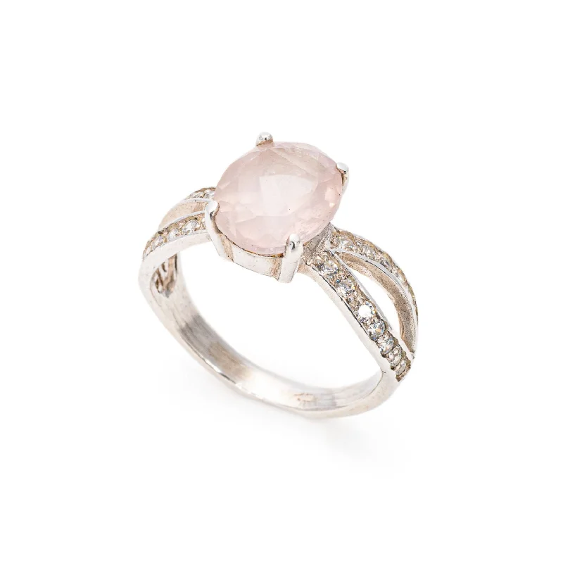 Women’s engraved engagement rings-Rose Quartz Ring - GENUINE Rose Quartz - Pink Engagement Ring