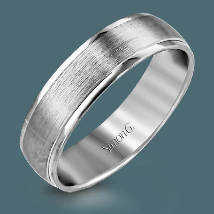 Women’s unique engagement rings-Understated modern elegance highlights this white gold men's wedding band, outlined with sleek rims to create a hint of sophistication.