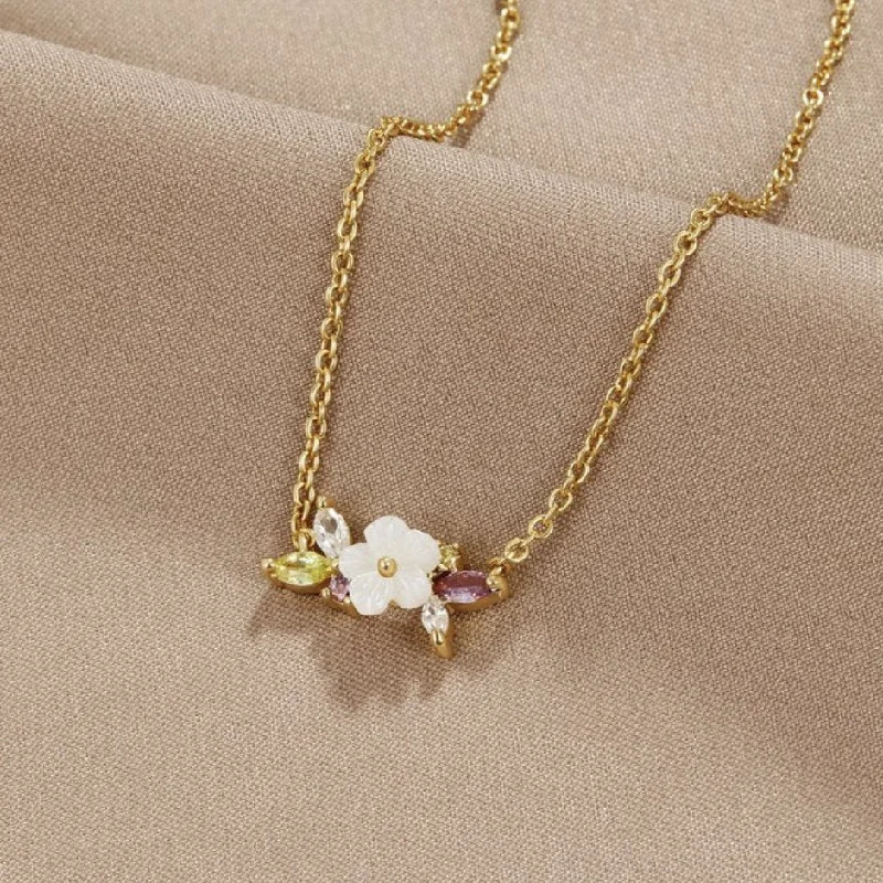 Women’s multi-stone necklaces-Crystal White Blossom Necklace