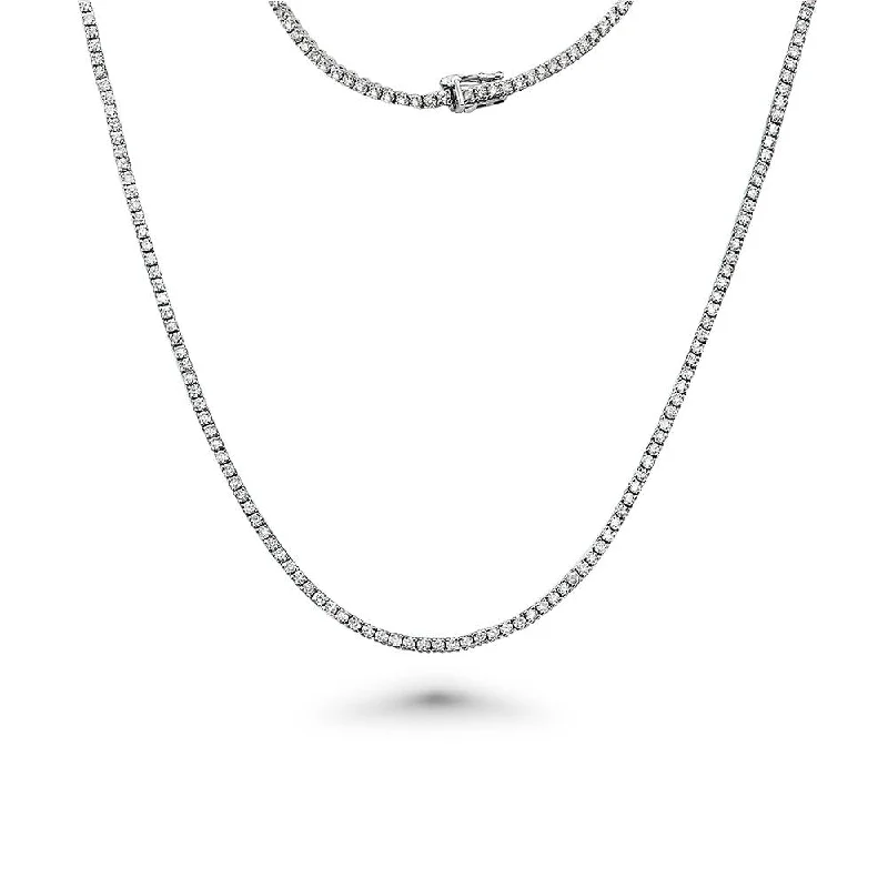 Women’s sapphire diamond necklaces-Diamond Tennis Necklace (15.00 ct.) 3.2 mm 4-Prongs Setting in 14K Gold