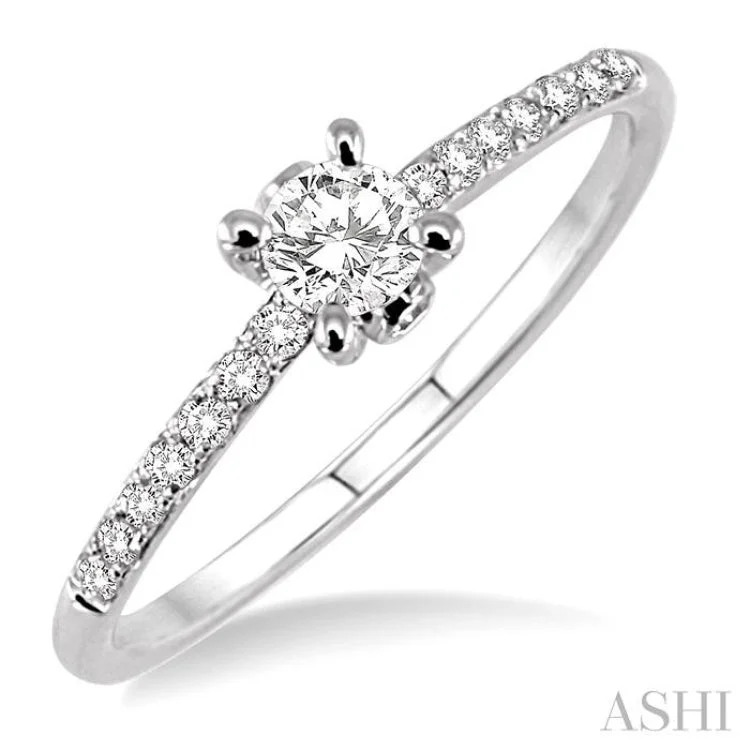 Women’s stackable wedding rings-1/3 Ctw Diamond Engagement Ring with 1/5 Ct Round Cut Center Stone in 14K White Gold