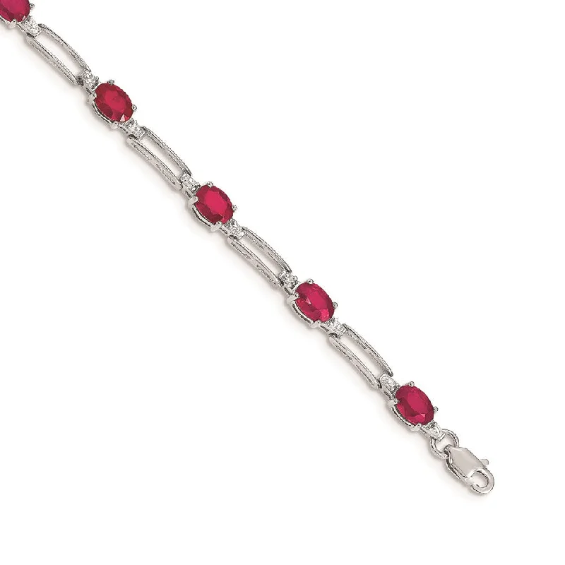 Women’s gemstone bracelets-14k White Gold Diamond and Ruby Bracelet-WBC-BM4489-RU-005-WA