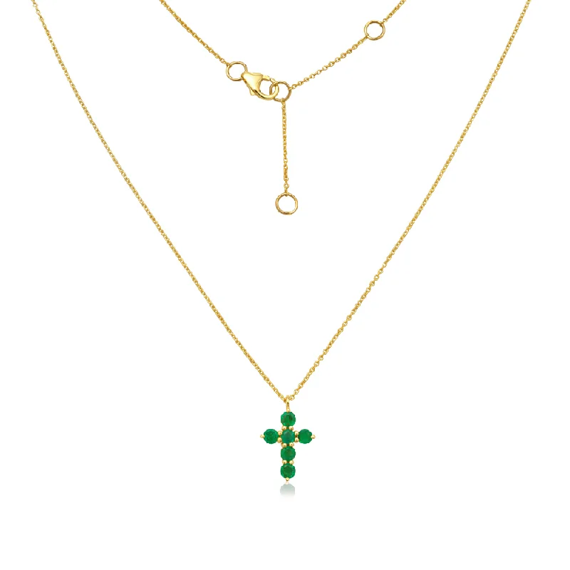 Women’s minimalist necklaces-Emerald Cross Necklace (0.70 ct.) in 14K Gold